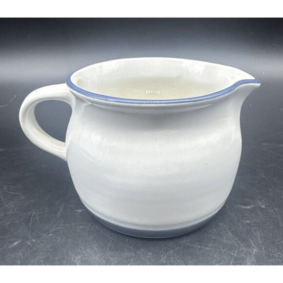 VTG Pfaltzgraff AURA Ceramic Gravy Boat Pitcher Blue Bands Made in USA - Picture 4 of 9